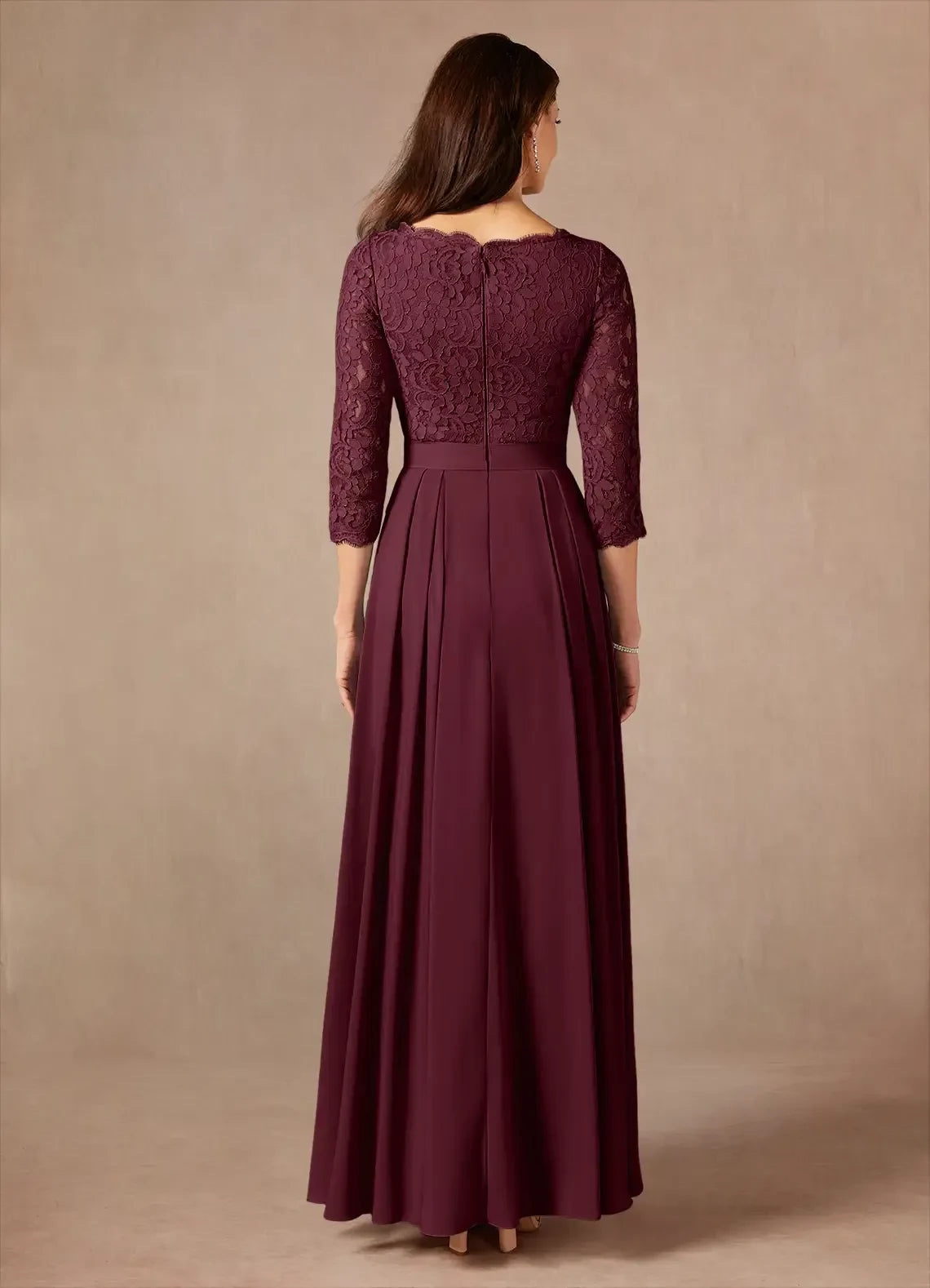 Elegant A Line Crew Neck Three Quarter Sleeve Zipper Back Floor Length Mother of the Bride Dresses