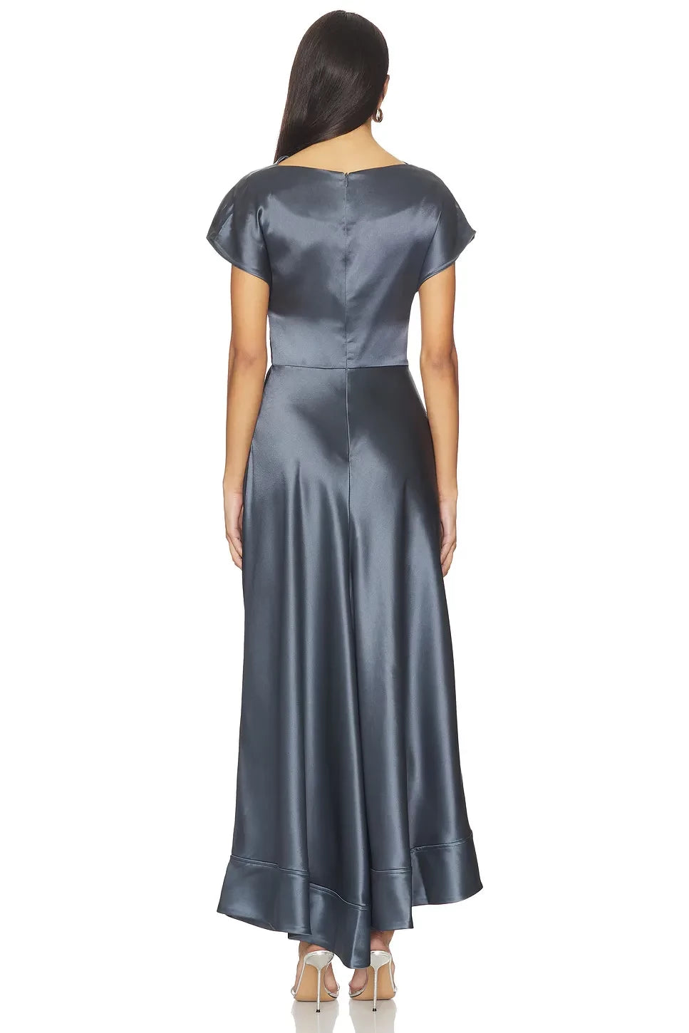 Elegant A Line Draped Neck Cap Sleeve Asymmetric Floor Length Evening Dress