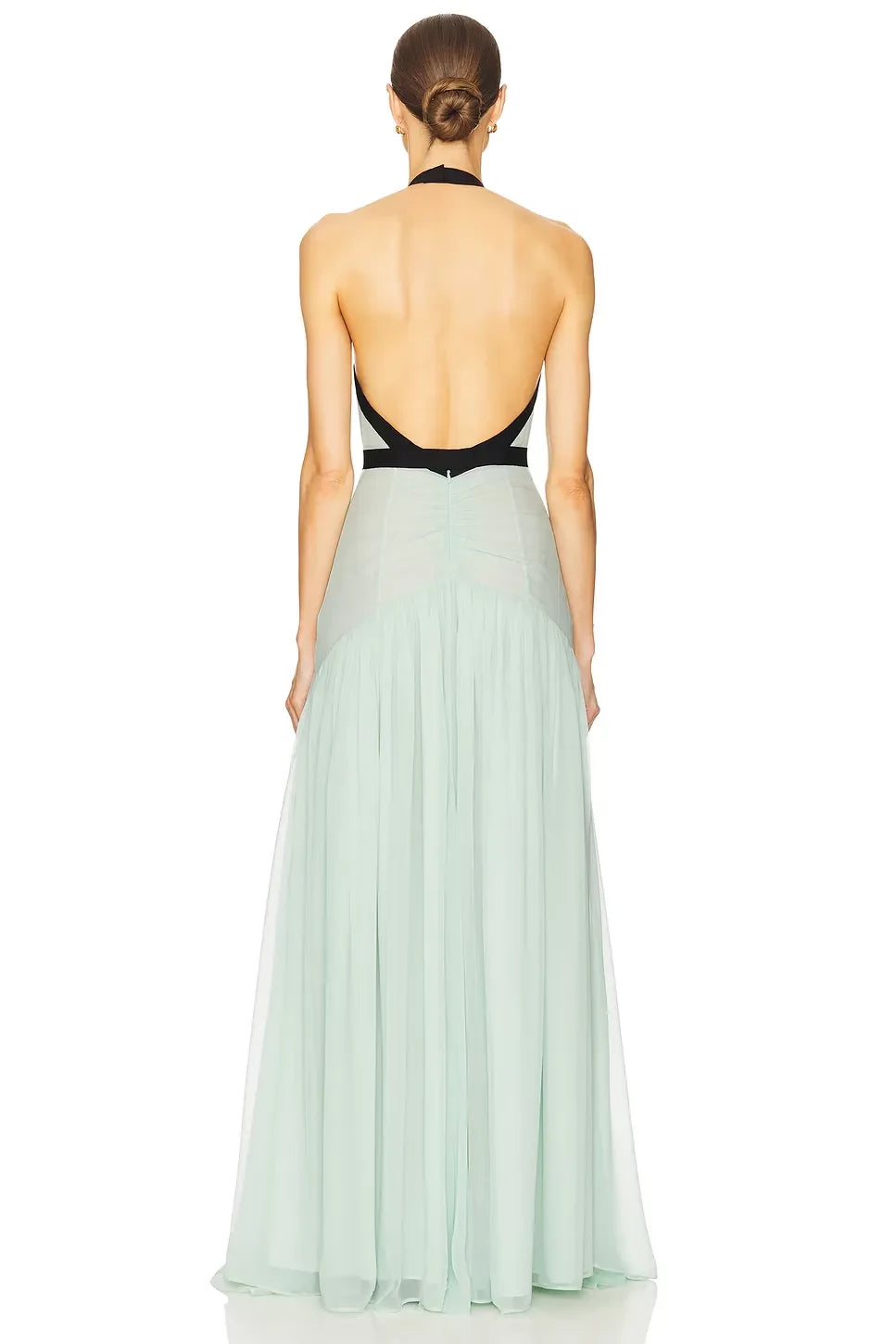 Elegant A Line Halter Neck Sleeveless Open Back Floor Length Evening Dress