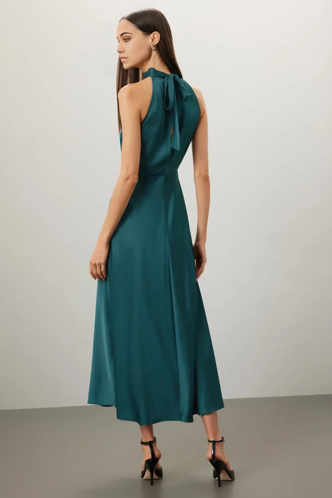 Elegant A Line High Neck Sleeveless Tie Back Midi Length Plus Size Prom Dress