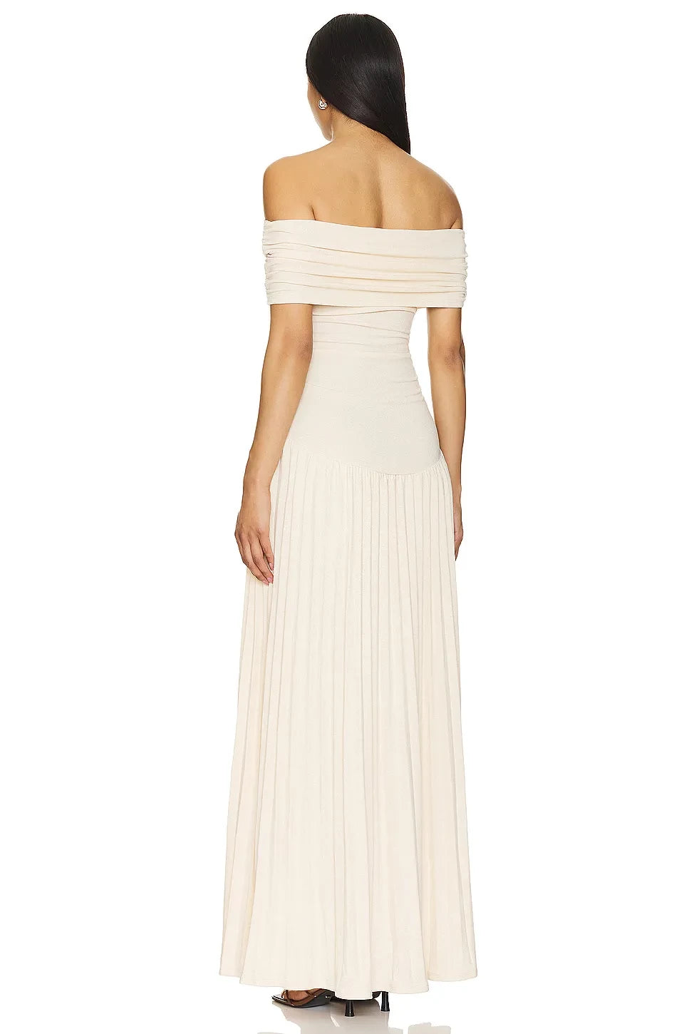 Elegant A Line Off Shoulder Short Sleeve Zipper Back Floor Length Evening Dress