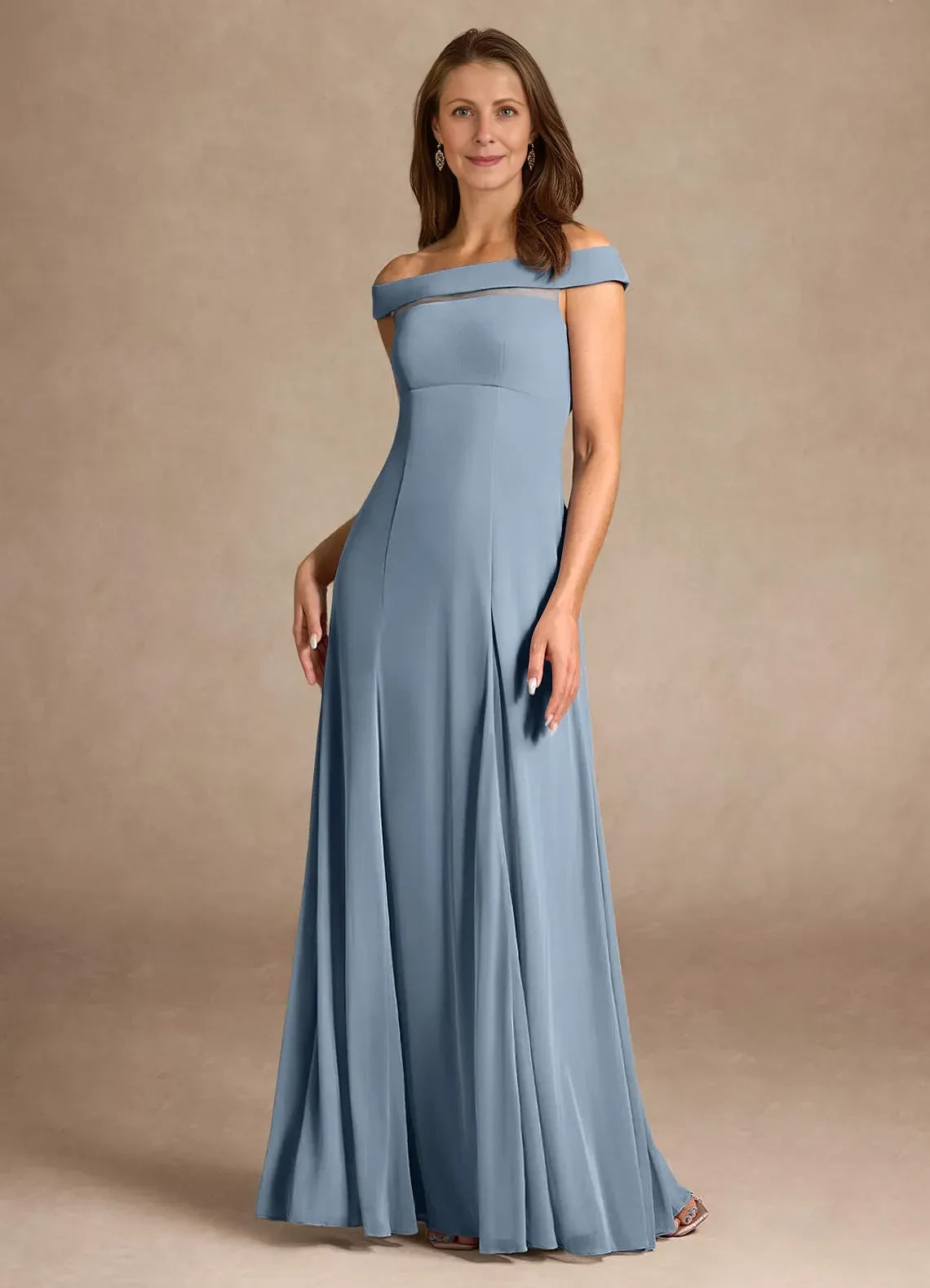 Elegant A Line Off Shoulder Sleeveless Zipper Back Floor Length Mother of the Bride Dress