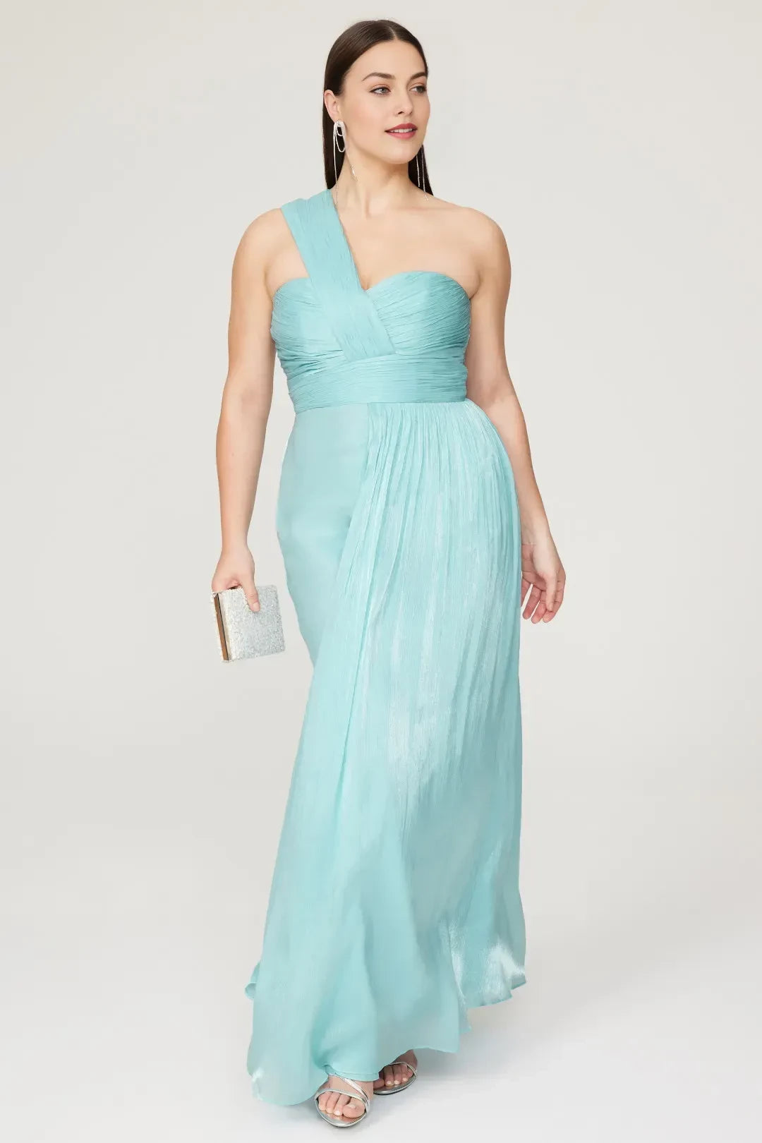 Elegant A Line One Shoulder Ruched Bodice Floor Length Plus Size Prom Dress