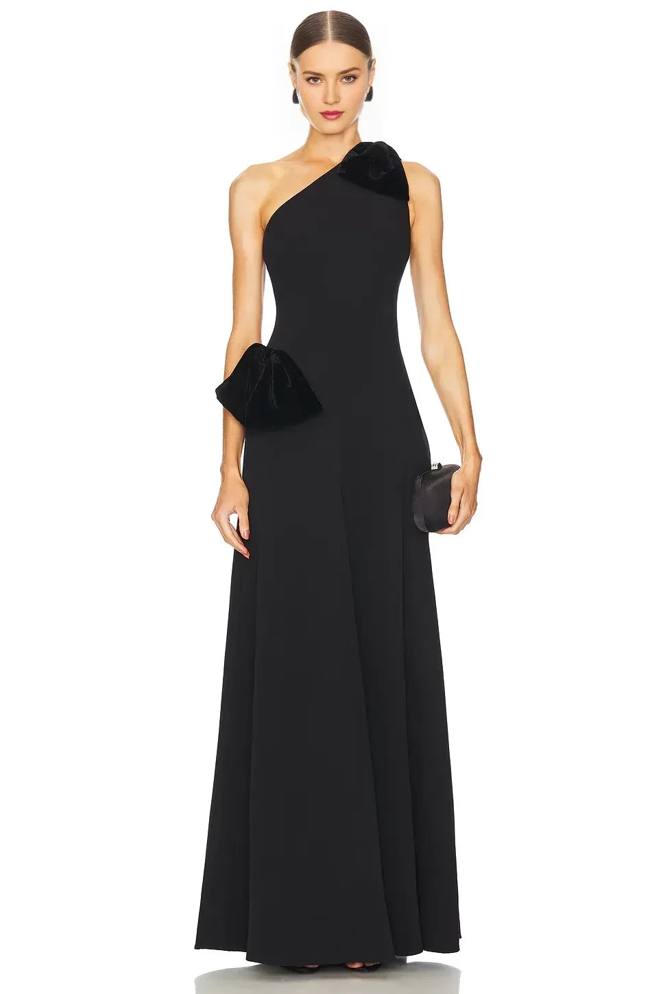 Elegant A Line One Shoulder Sleeveless Bow Detail Floor Length Evening Dress
