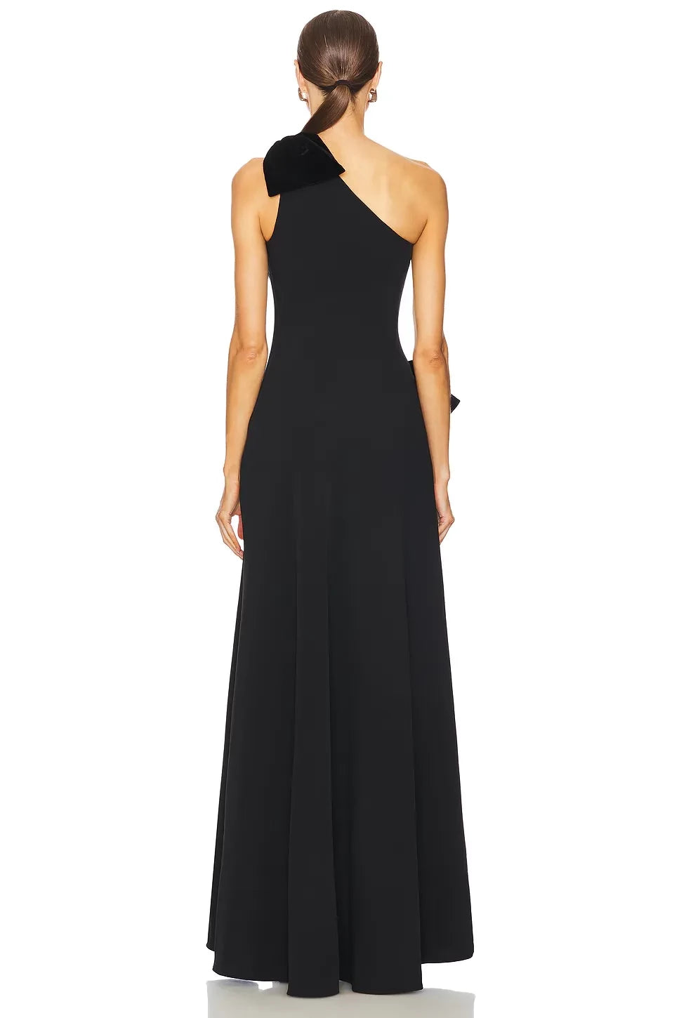 Elegant A Line One Shoulder Sleeveless Bow Detail Floor Length Evening Dress