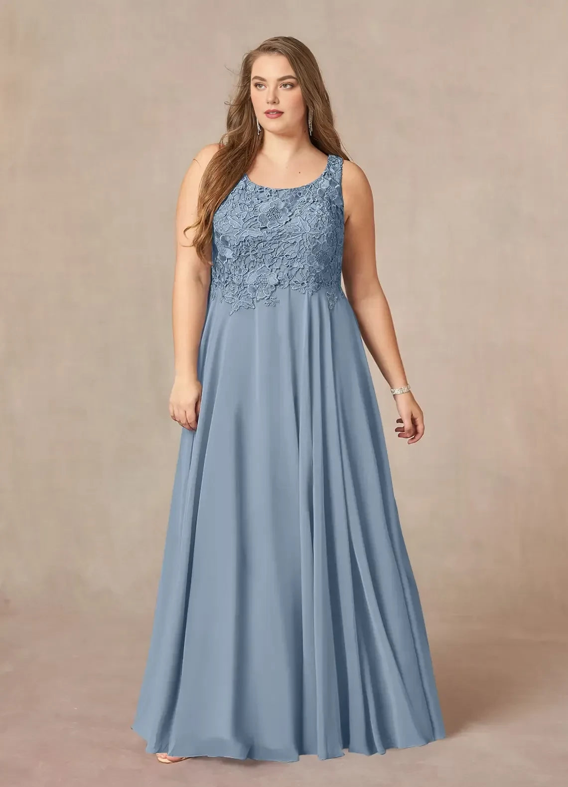 Elegant A Line Scoop Neck Sleeveless Zipper Back Plus Size Floor Length Mother of the Bride Dress with Chiffon Jacket