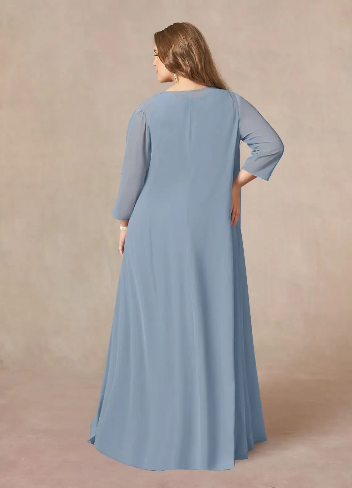Elegant A Line Scoop Neck Sleeveless Zipper Back Plus Size Floor Length Mother of the Bride Dress with Chiffon Jacket