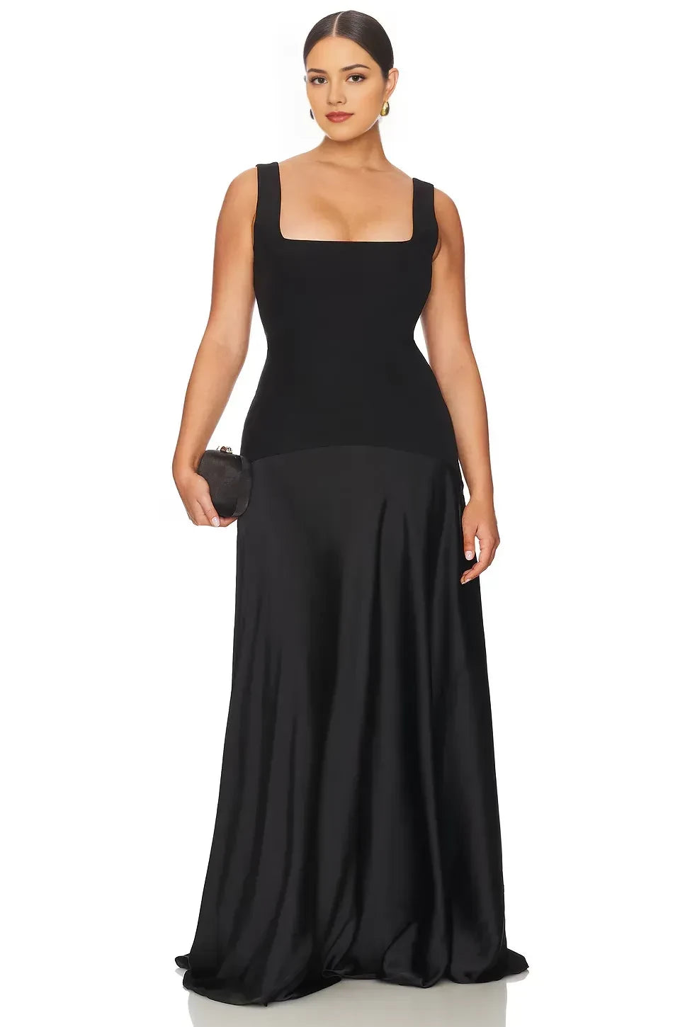 Elegant A Line Square Neck Sleeveless Back Zip Floor Length Evening Dress