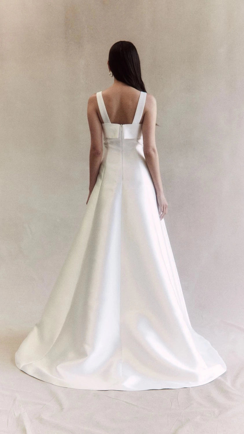 Elegant A Line Square Neck Sleeveless Open Back Floor Length Wedding Dress