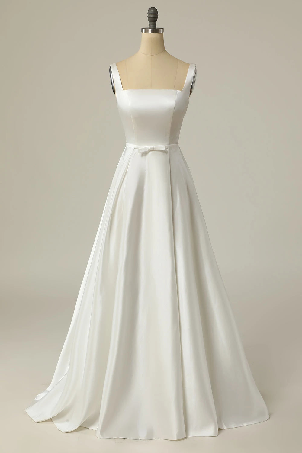 Elegant A  Line Square Neck Sleeveless Low Back Maxi Wedding Dress