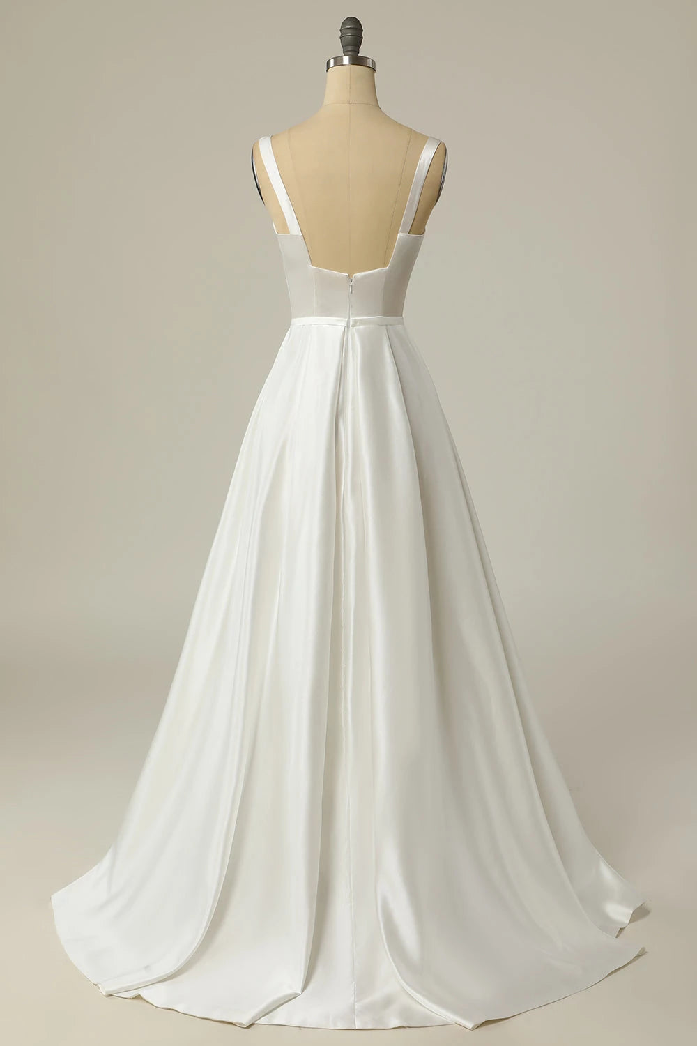 Elegant A  Line Square Neck Sleeveless Low Back Maxi Wedding Dress