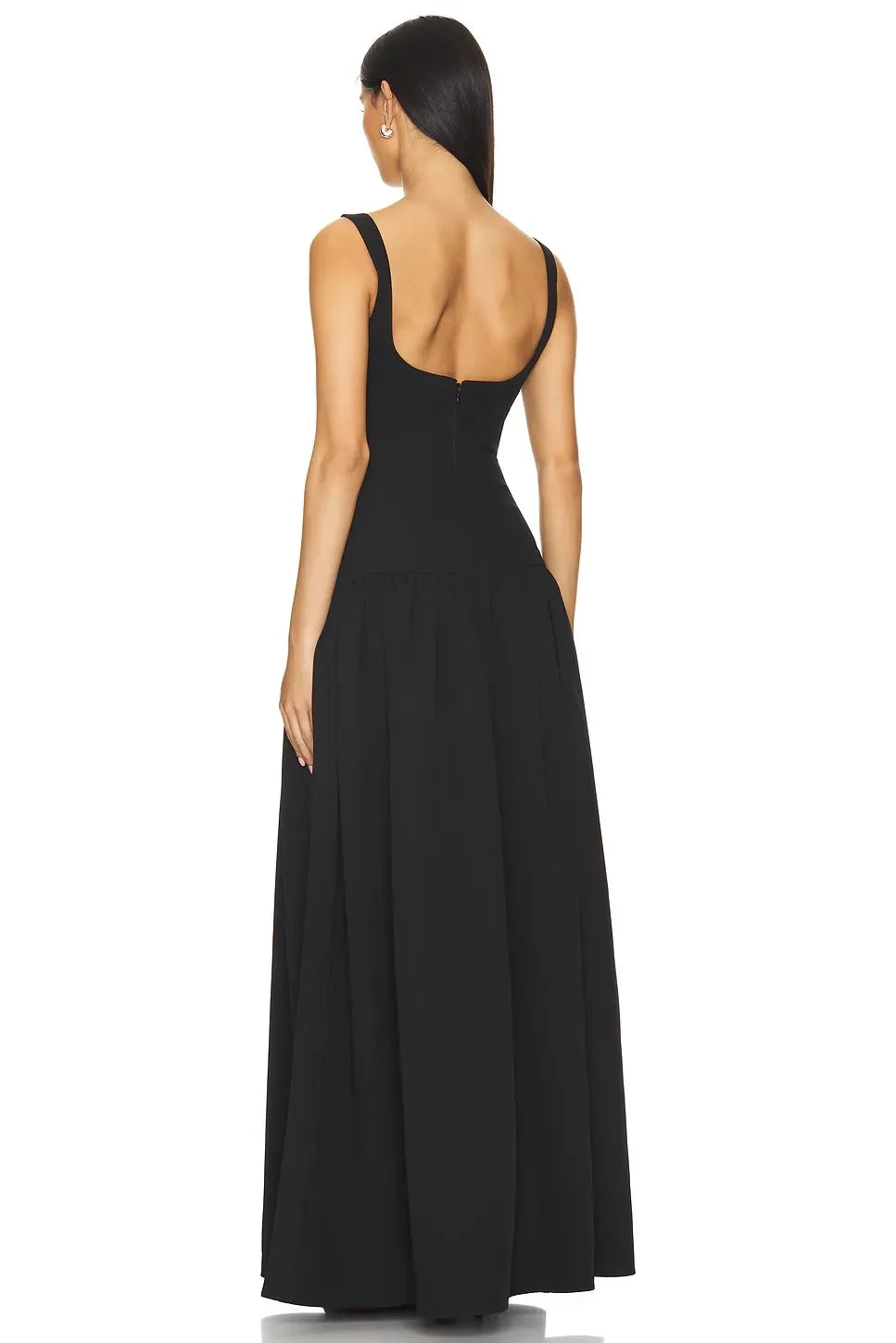 Elegant A Line Square Neck Sleeveless Open Back Floor Length Evening Dress