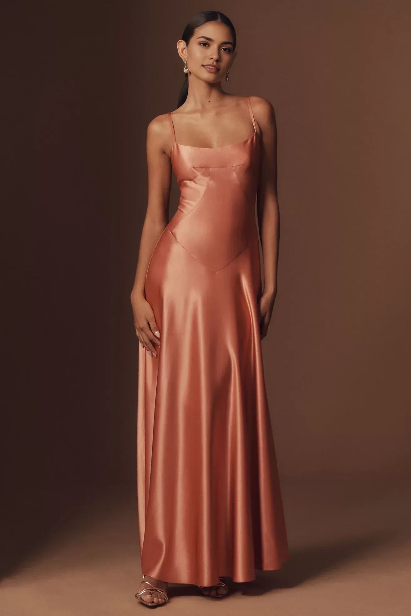 Elegant A Line Square Neck Spaghetti Strap Lace Up Back Floor Length Evening Dress