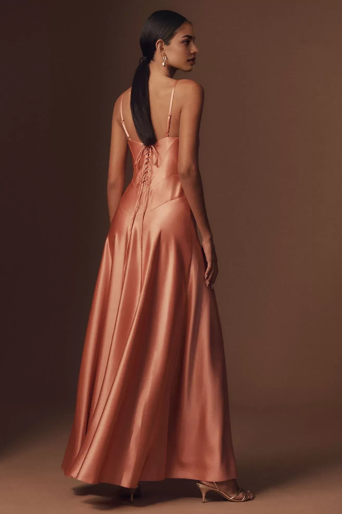 Elegant A Line Square Neck Spaghetti Strap Lace Up Back Floor Length Evening Dress