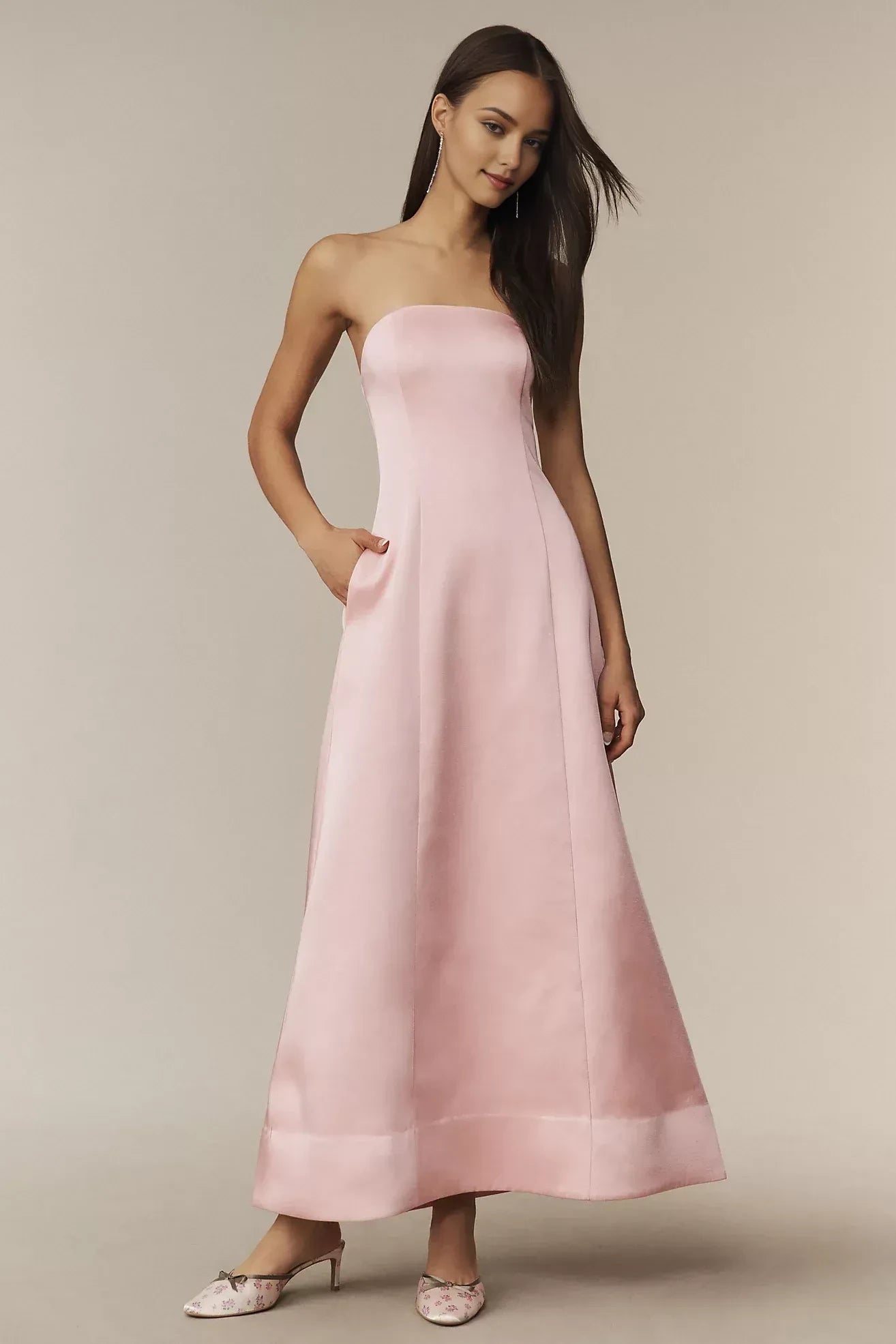 Elegant A Line Strapless Sleeveless Lace Up Back Floor Length Evening Dress