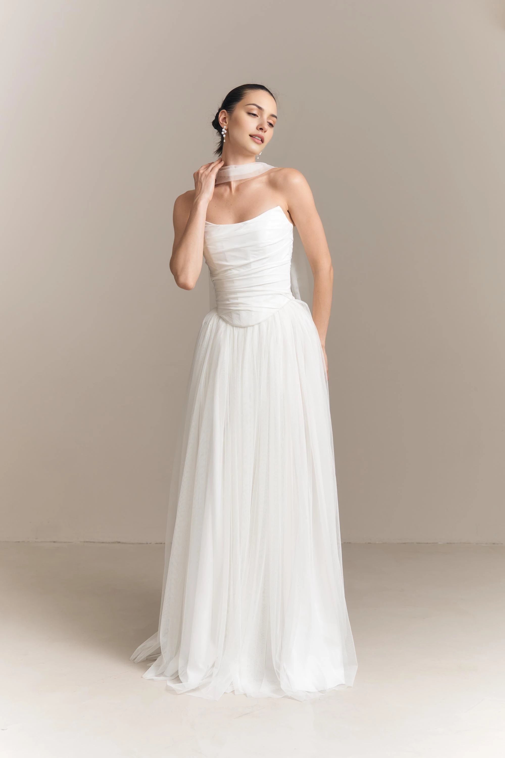Elegant A Line Strapless Sleeveless Lace Up Back Maxi Wedding Dress