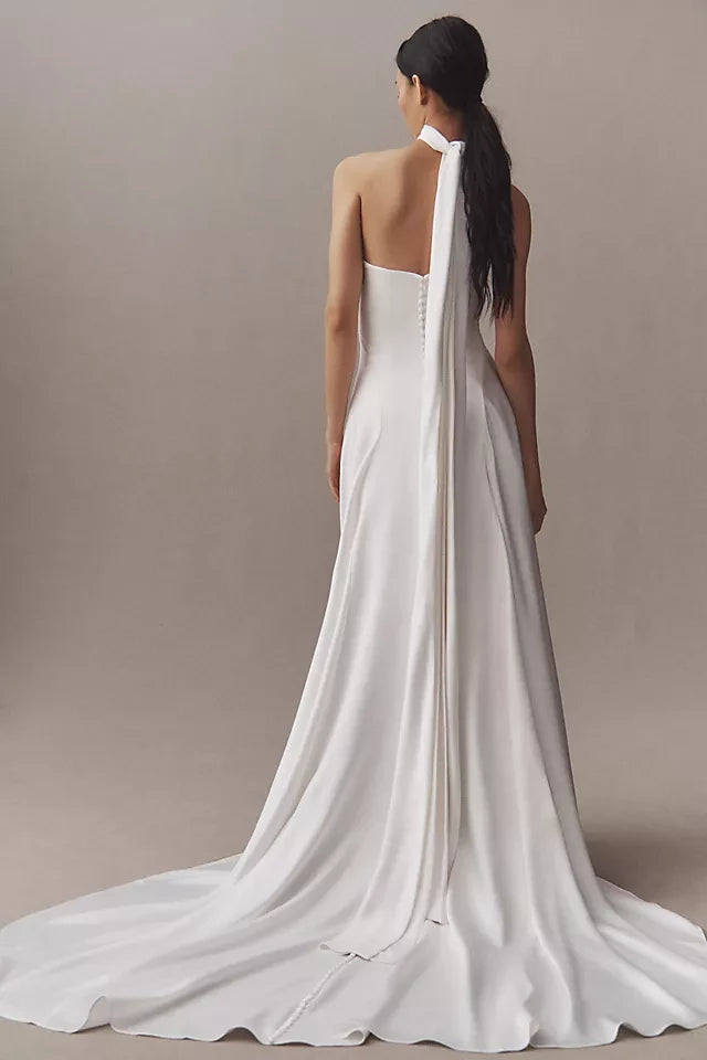 Elegant A Line Strapless Sleeveless Tie Back Floor Length Wedding Dress