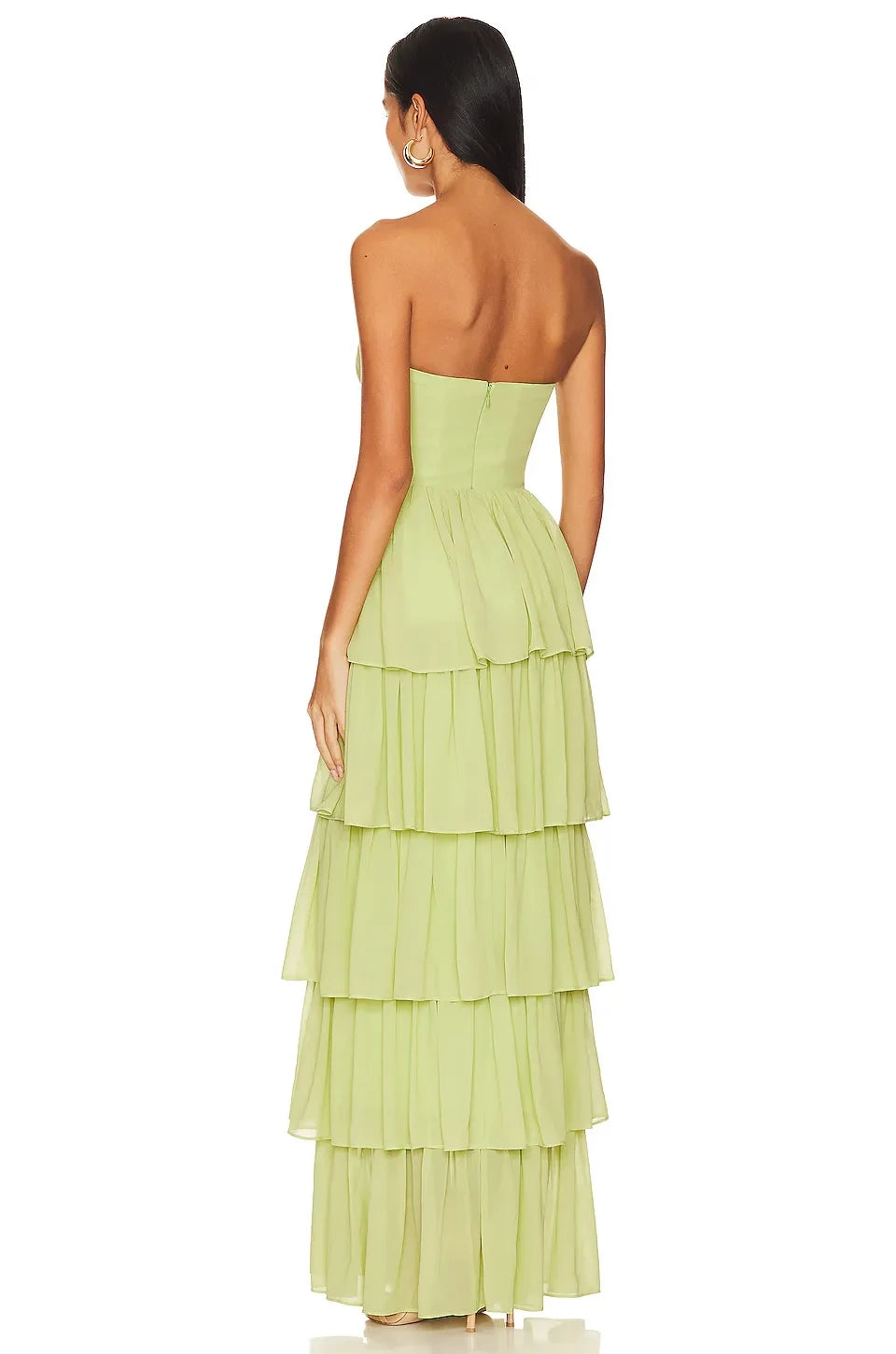 Elegant A Line Strapless Sleeveless Tiered Ruffle Floor Length Evening Dress