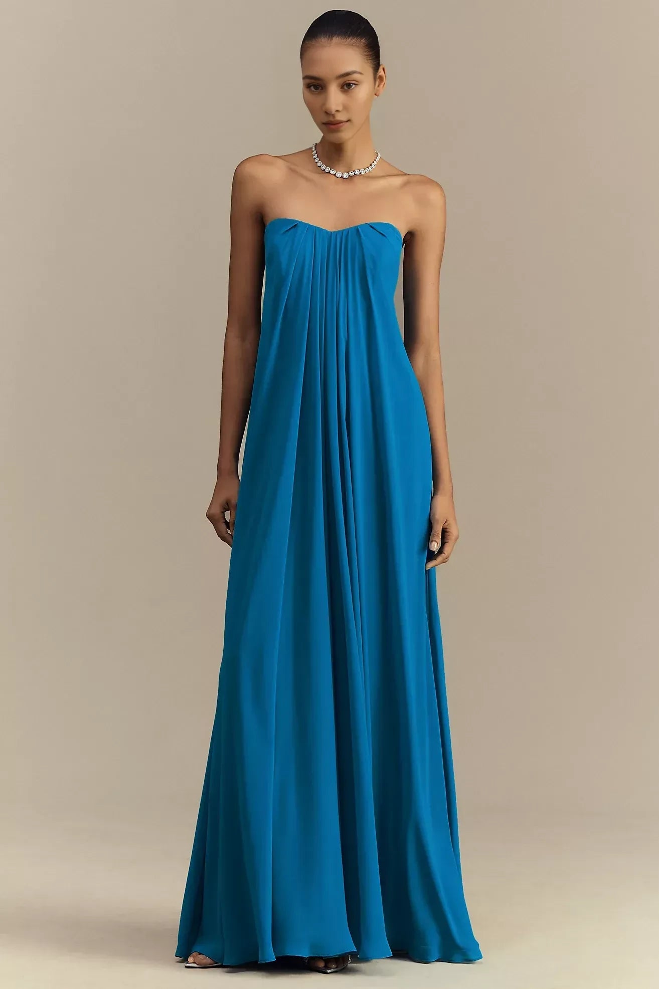 Elegant A Line Strapless Sleeveless Zipper Back Floor Length Evening Dress