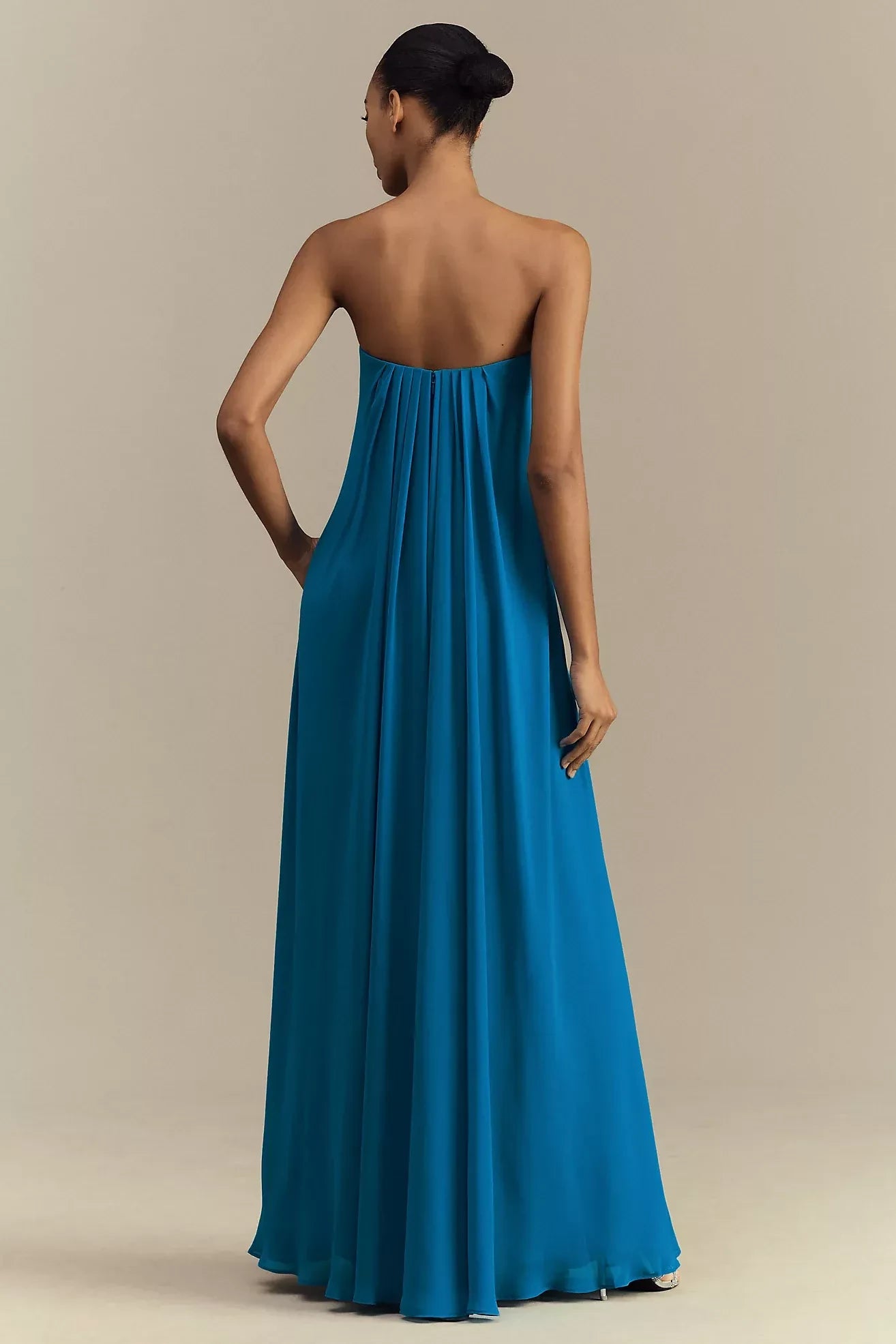 Elegant A Line Strapless Sleeveless Zipper Back Floor Length Evening Dress