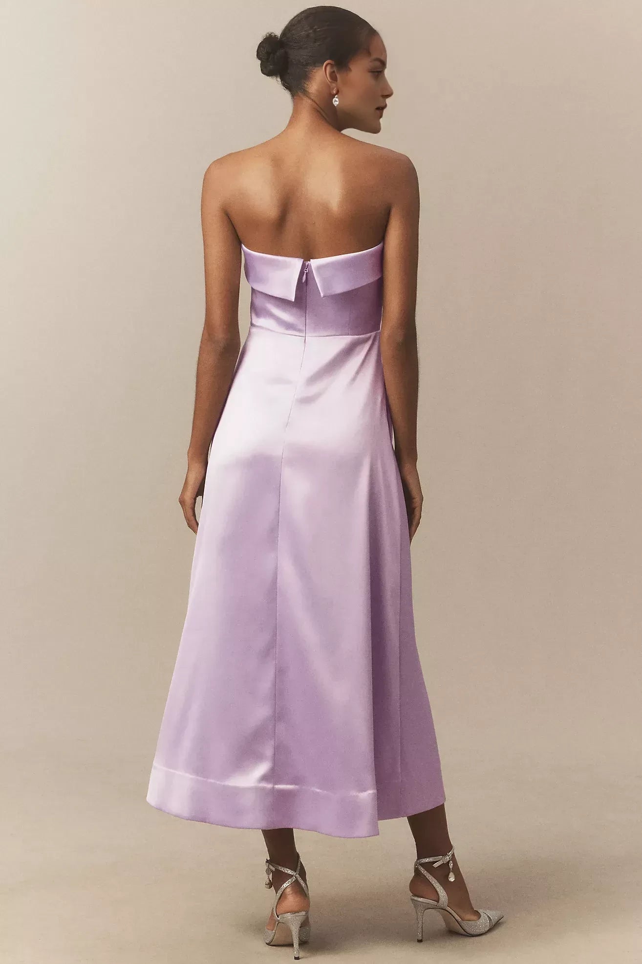 Elegant A Line Strapless Sleeveless Zipper Back Midi Length Evening Dress