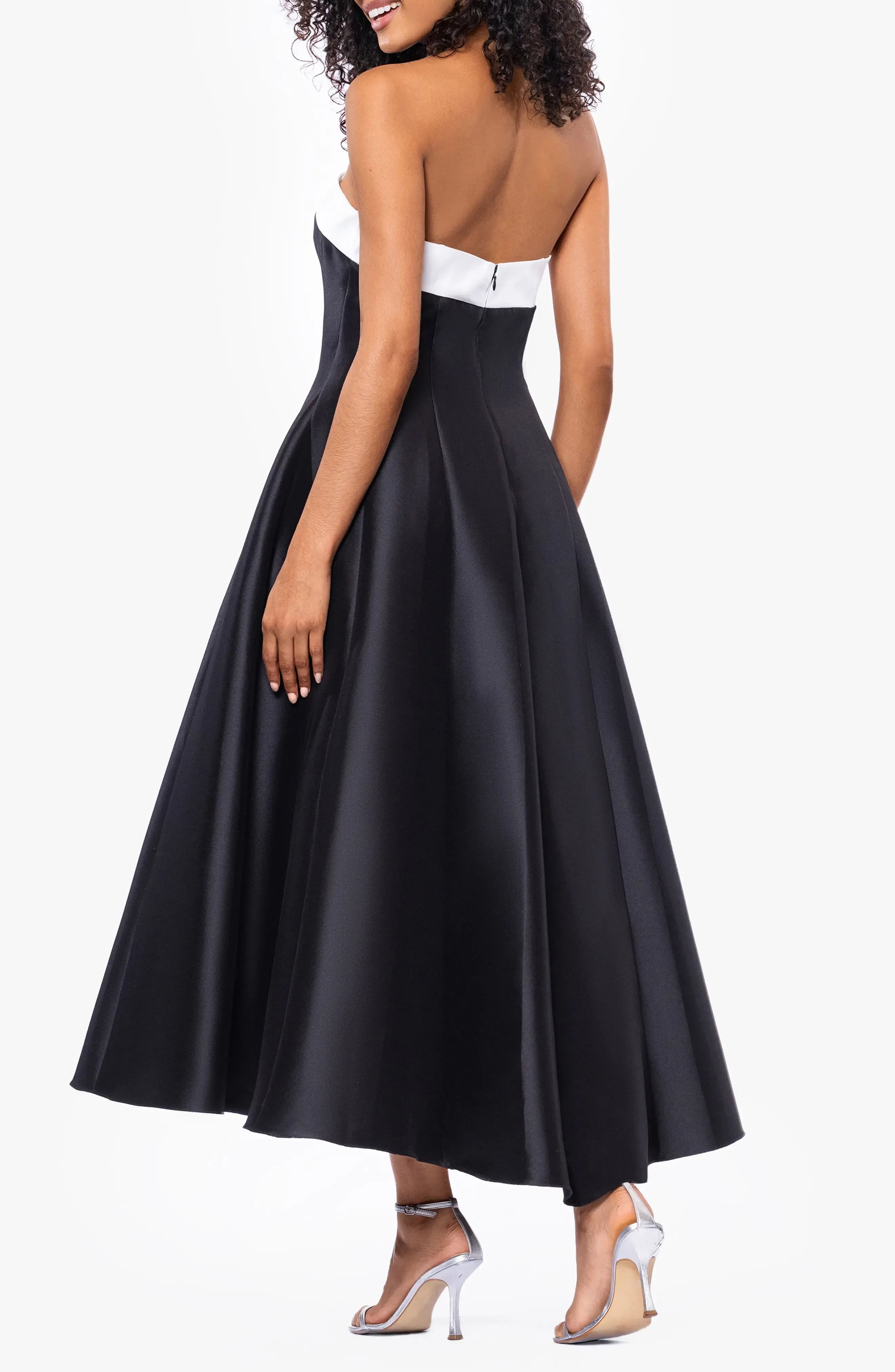 Elegant A Line Strapless Sleeveless Zipper Back Midi Length Evening Dress