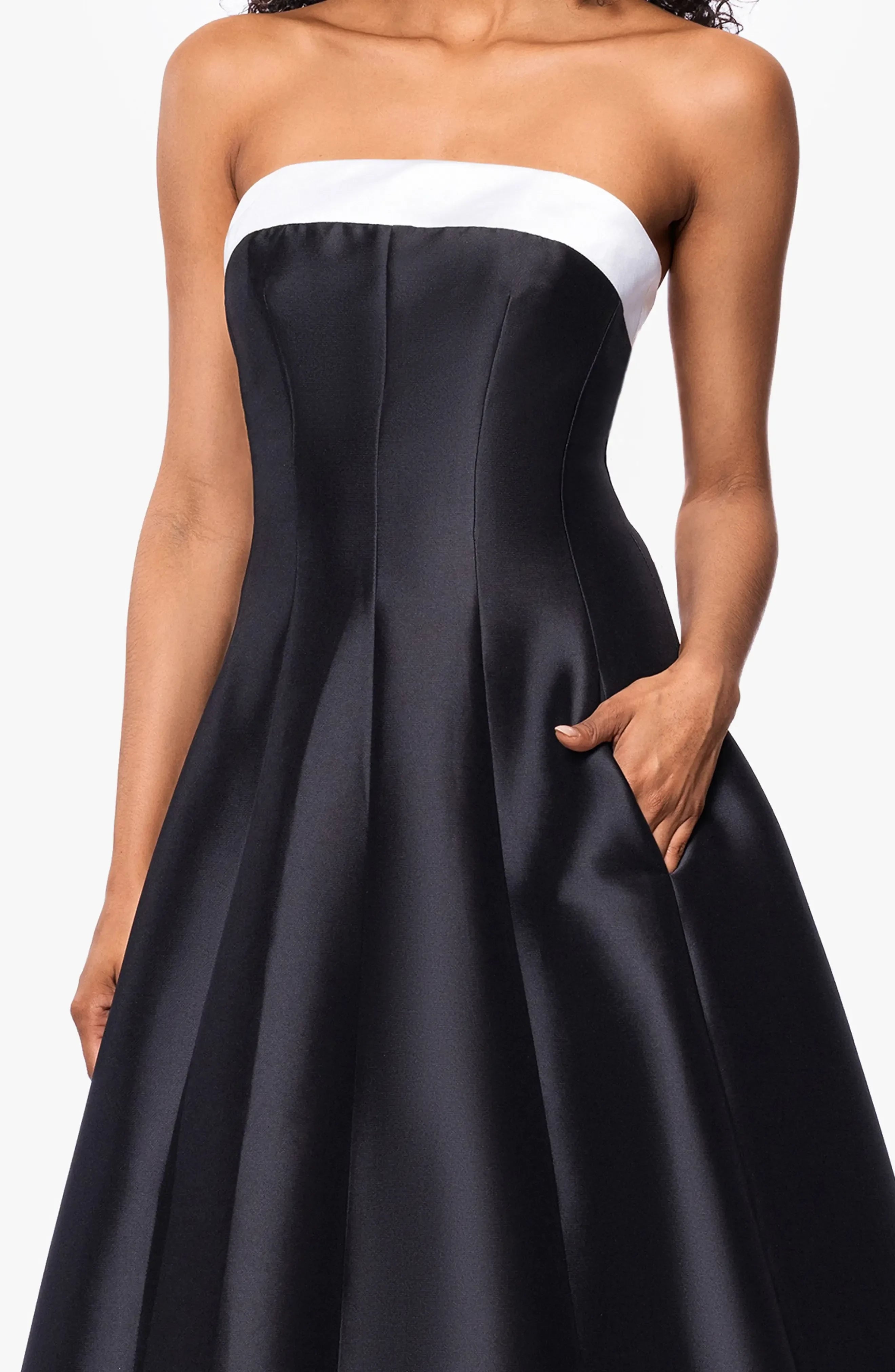 Elegant A Line Strapless Sleeveless Zipper Back Midi Length Evening Dress