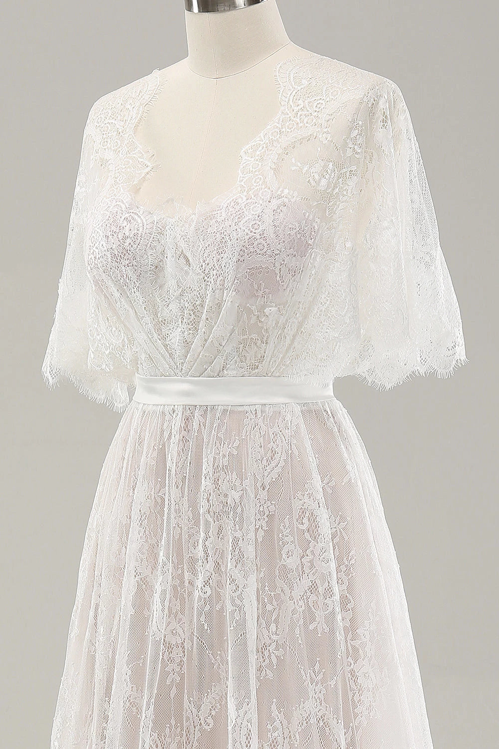 Elegant A Line Sweetheart Cape Sleeve Button Back Maxi Wedding Dress