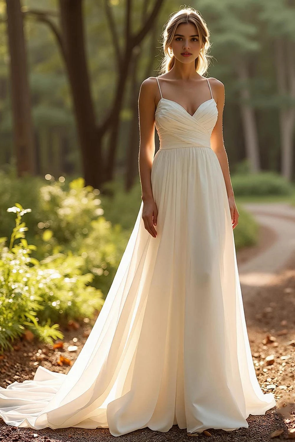 Elegant A Line Sweetheart Spaghetti Strap Open Back Floor Length Wedding Dress