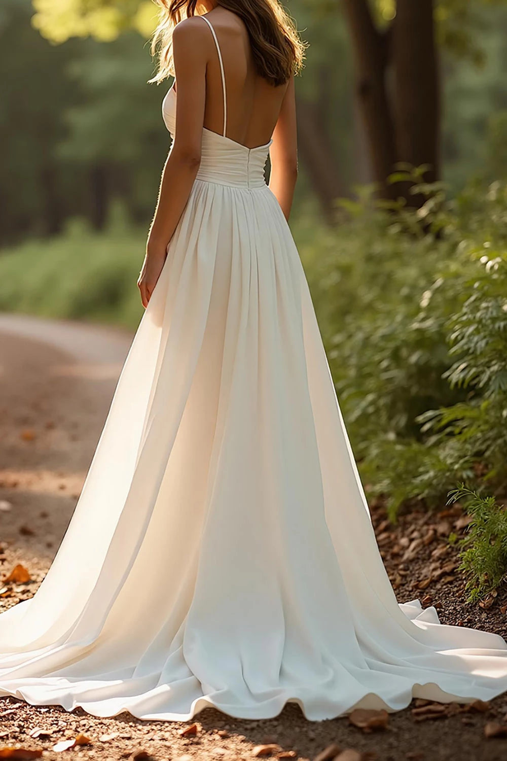 Elegant A Line Sweetheart Spaghetti Strap Open Back Floor Length Wedding Dress
