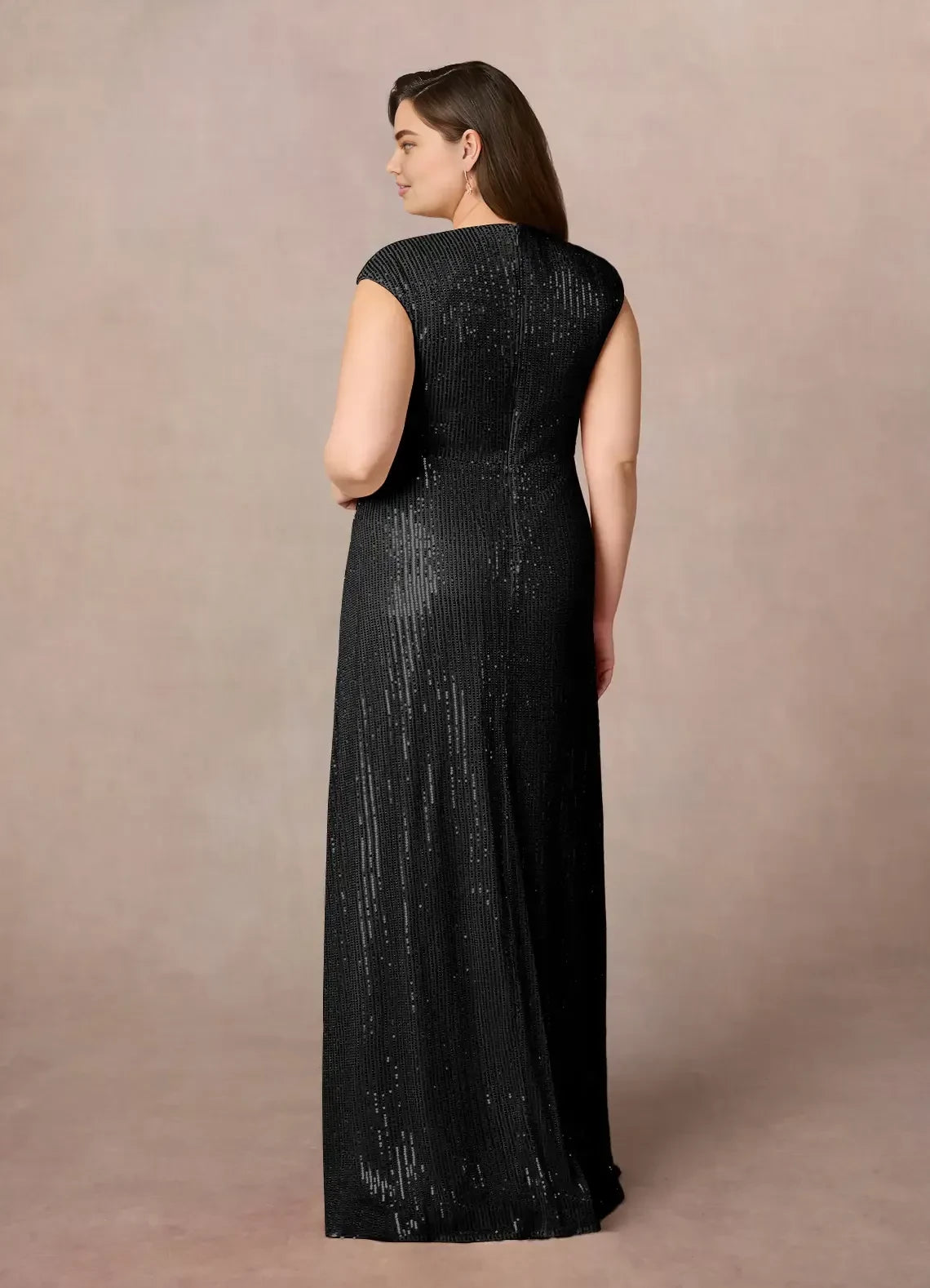 Elegant A Line V Neck Cap Sleeve Zipper Back Plus Size Floor Length Mother of the Bride Dress