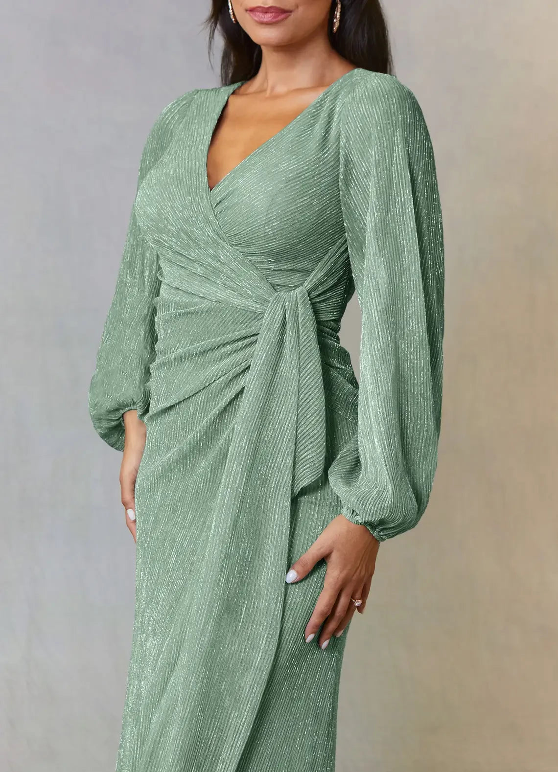 Elegant A Line V Neck Lantern Sleeve Zipper Back Floor Length Mother of the Bride Dress