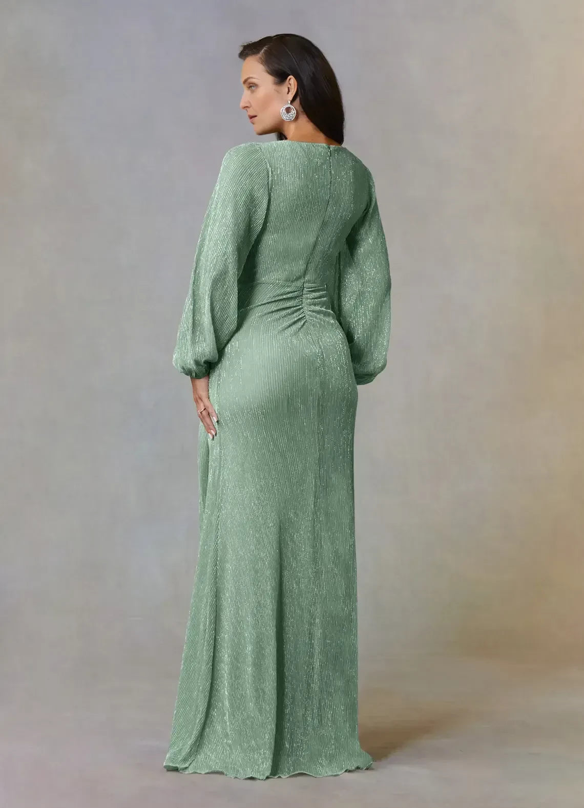 Elegant A Line V Neck Lantern Sleeve Zipper Back Floor Length Mother of the Bride Dress
