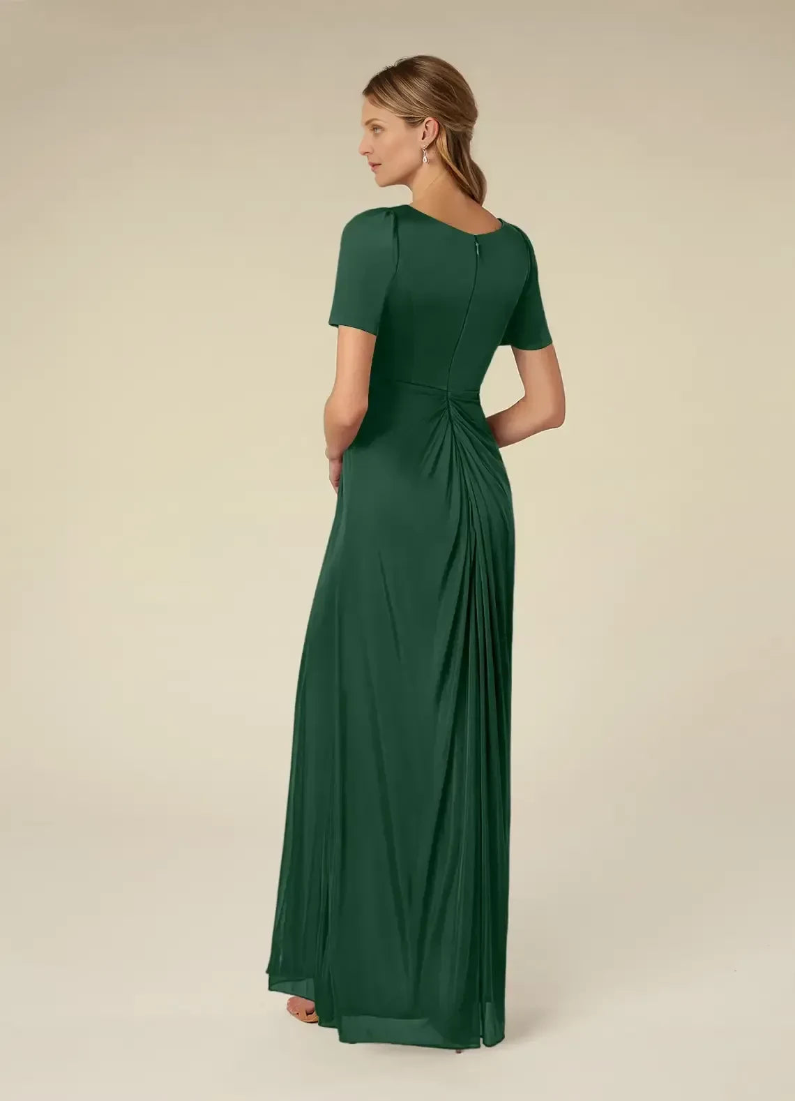 Elegant A Line V Neck Short Sleeve Zipper Back Floor Length Mother of the Bride Dress