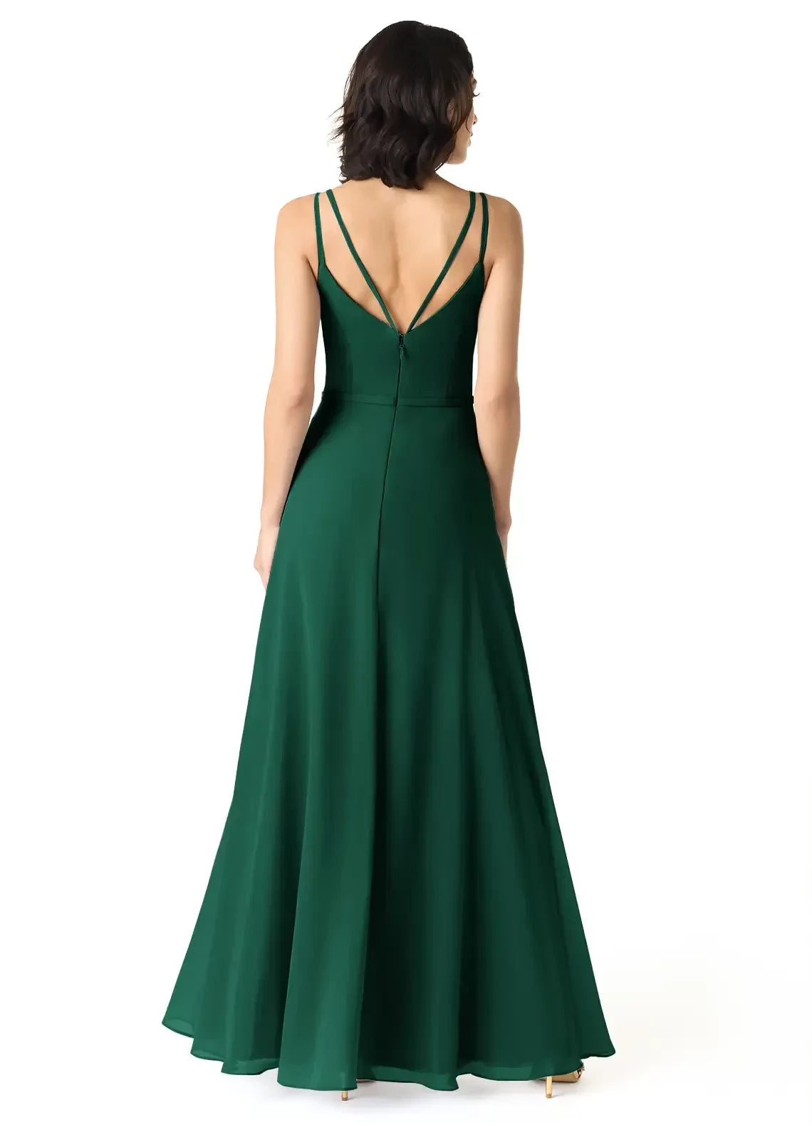 Elegant A Line V Neck Sleeveless Criss Cross Back Floor Length Bridesmaid Dress