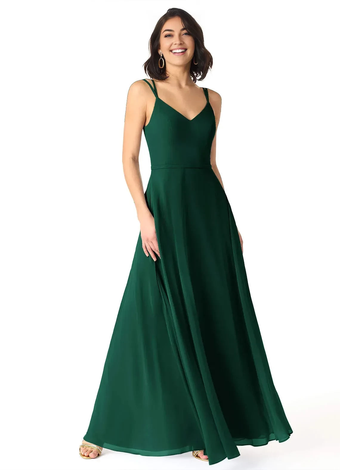 Elegant A Line V Neck Sleeveless Criss Cross Back Floor Length Bridesmaid Dress