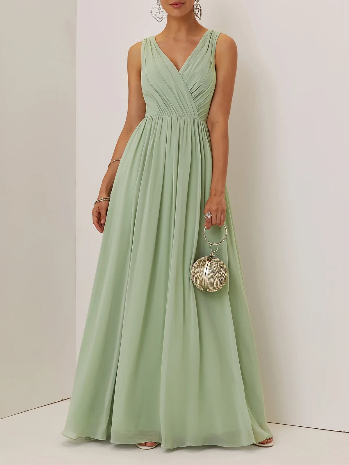 Elegant A Line V Neck Sleeveless Lace Back Floor Length Mother of the Bride Dress