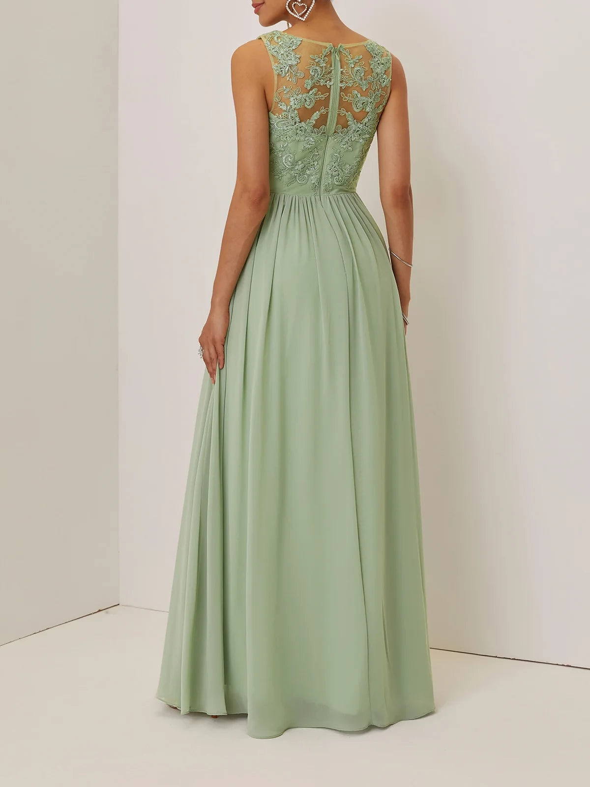 Elegant A Line V Neck Sleeveless Lace Back Floor Length Mother of the Bride Dress