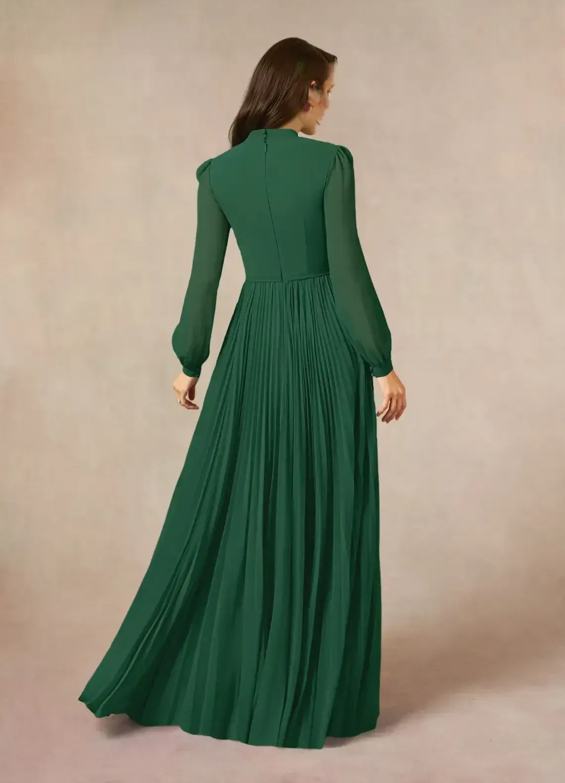 Elegant A line Tie Neck Long Sleeve Plain Back Floor Length Mother of the Bride Dress ﻿