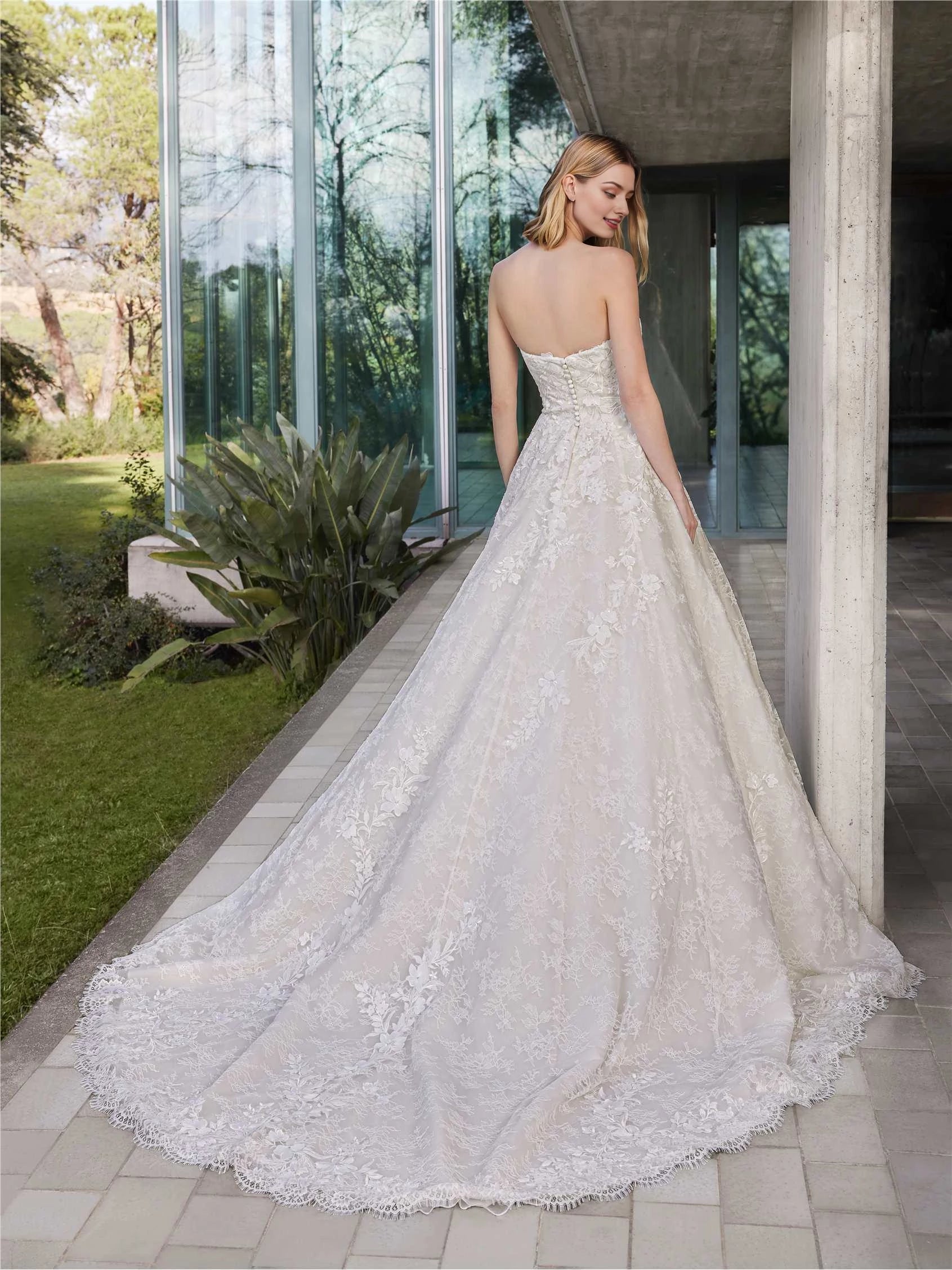 Elegant Ball Gown Off The Shoulder Sheer Sleeve Button Back Floor Length Wedding Dress