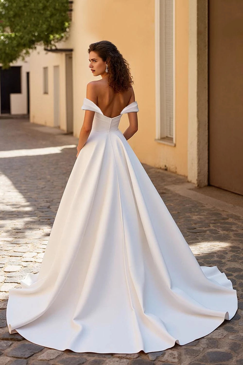Elegant Ball Gown Off The Shoulder Sleeveless Open Back Floor Length Wedding Dress