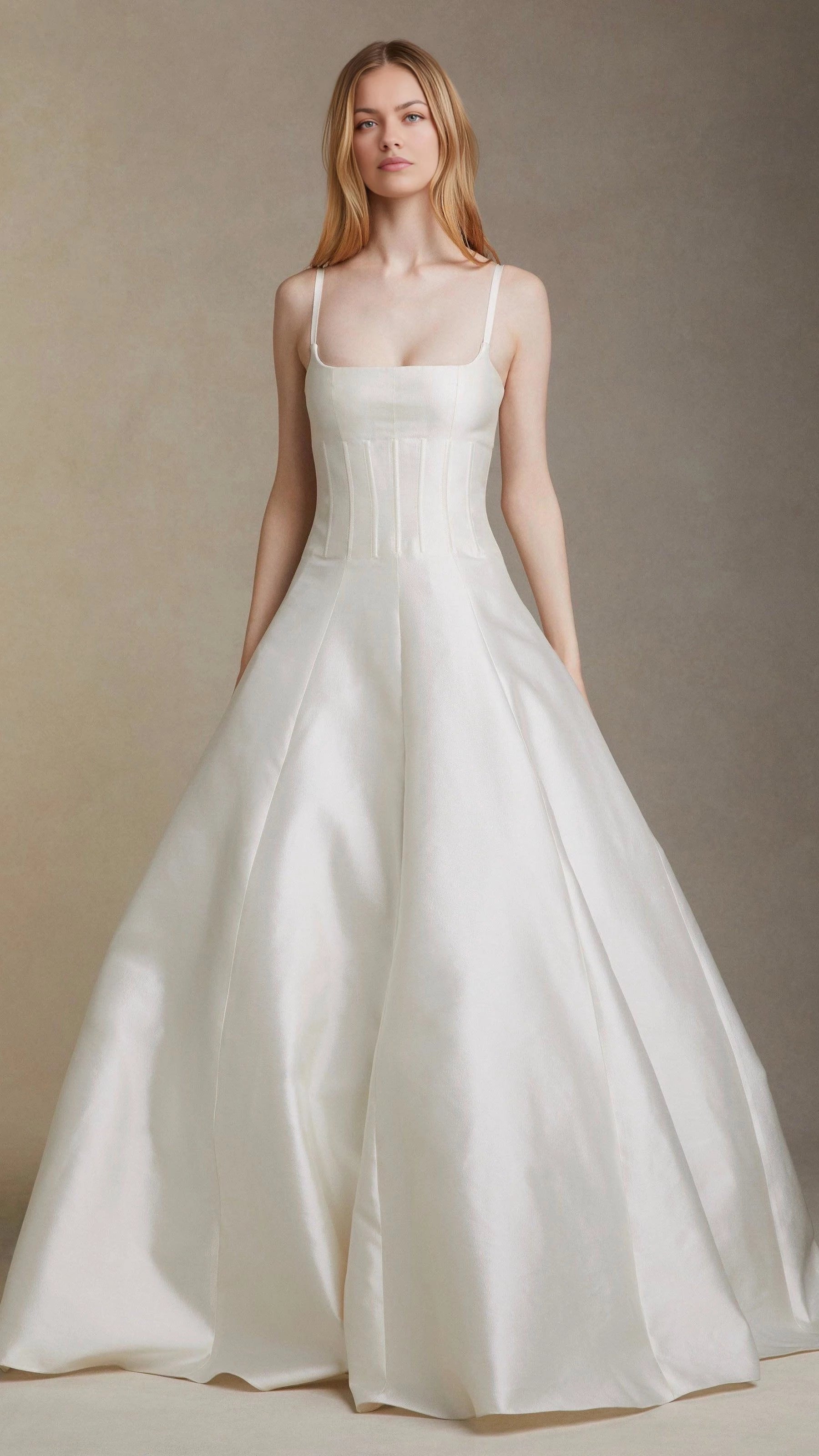 Elegant Ball Gown Square Neck Spaghetti Strap Open Back Floor Length Wedding Dress