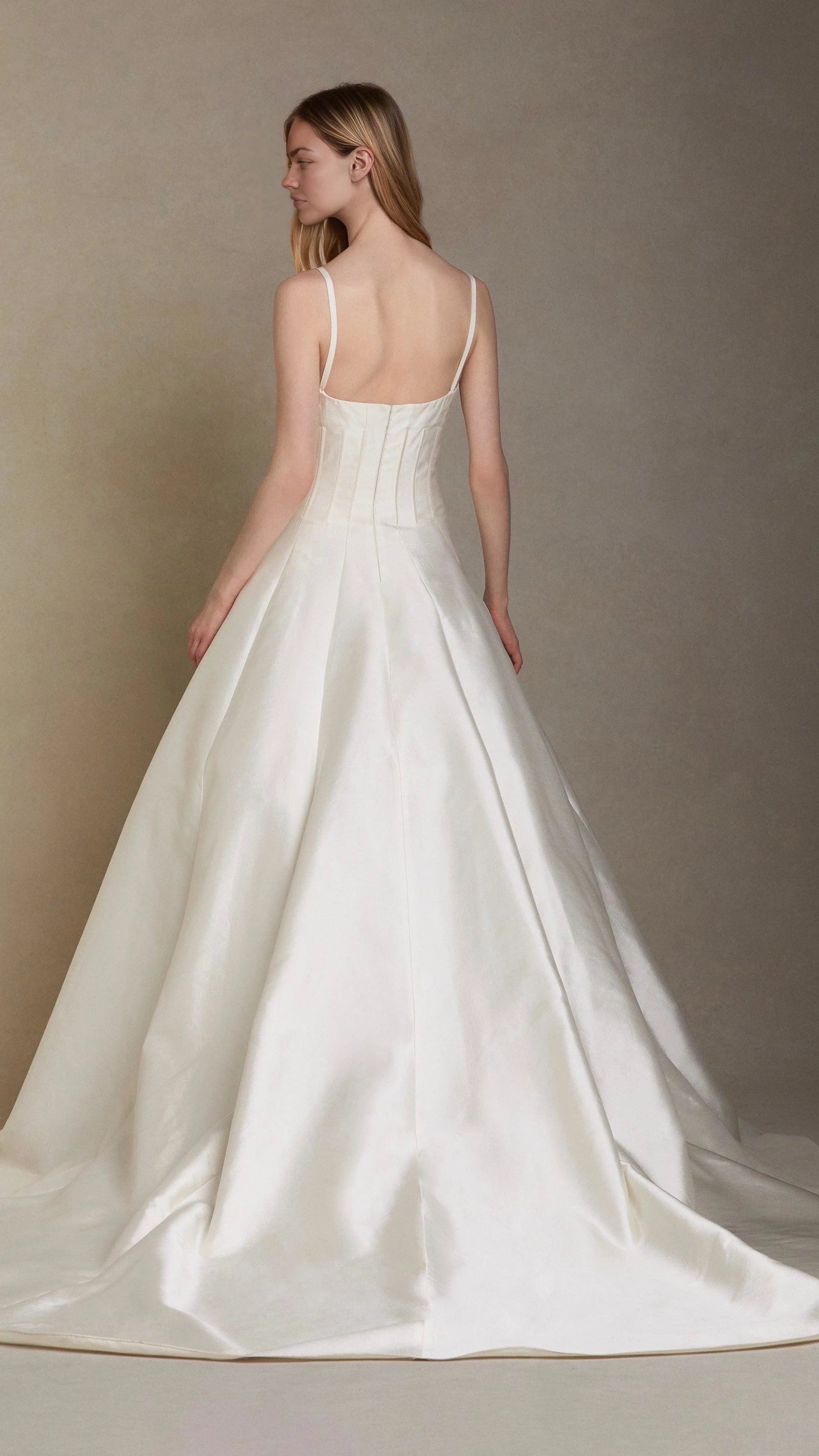 Elegant Ball Gown Square Neck Spaghetti Strap Open Back Floor Length Wedding Dress