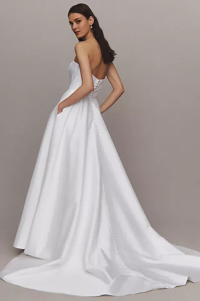 Elegant Ball Gown Strapless Sleeveless Button Back Floor Length Wedding Dress