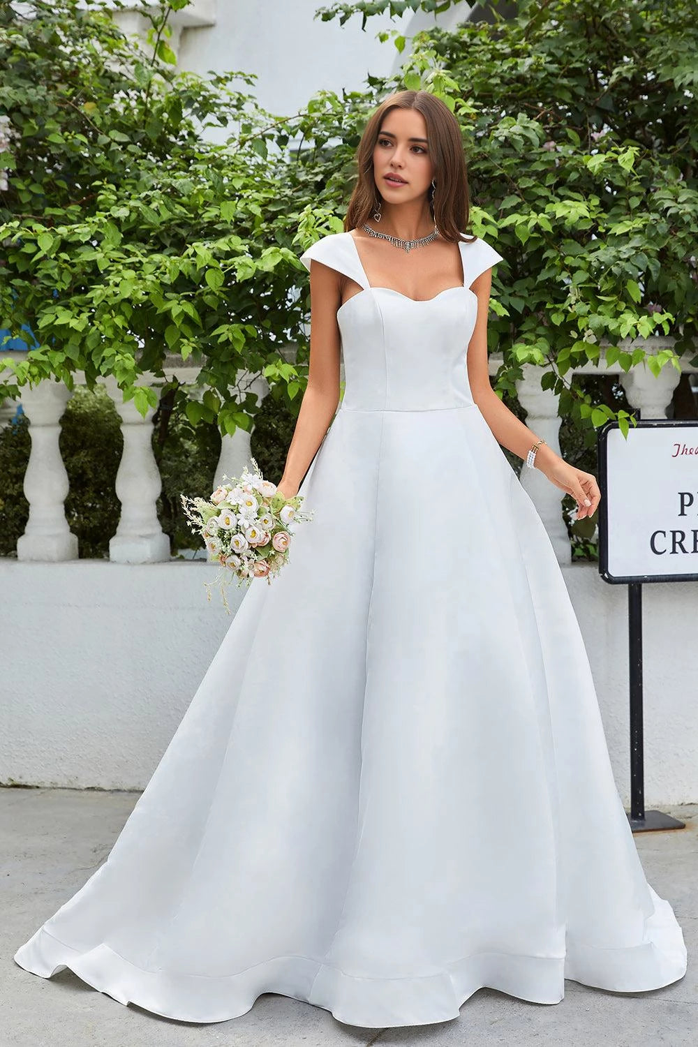 Elegant Ball Gown Sweetheart Neck Cap Sleeve Open Back Floor Length Wedding Dress