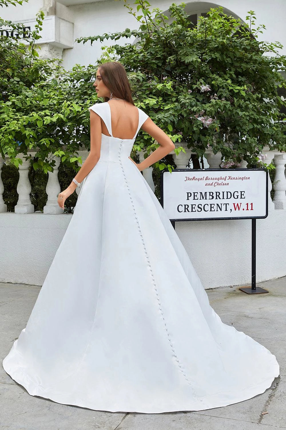 Elegant Ball Gown Sweetheart Neck Cap Sleeve Open Back Floor Length Wedding Dress