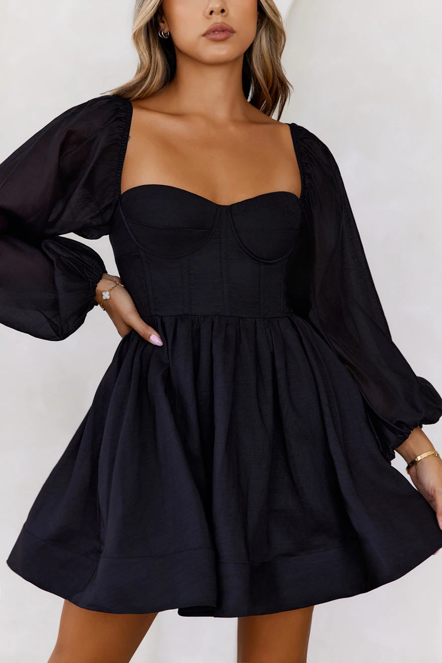 Elegant Fit and Flare Sweetheart Neck Puff Sleeve Open Back Mini Party Dress Homecoming Dress