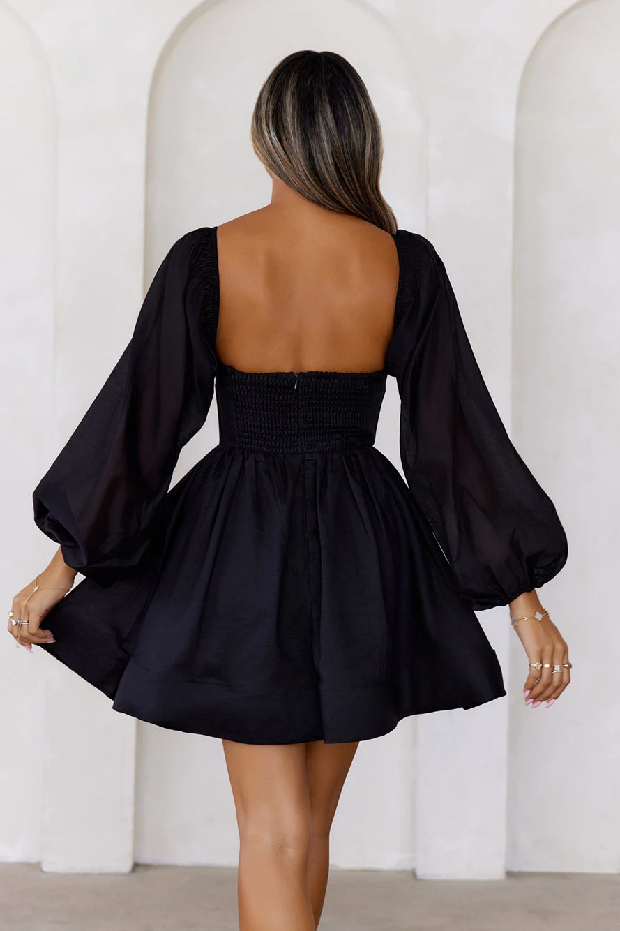 Elegant Fit and Flare Sweetheart Neck Puff Sleeve Open Back Mini Party Dress Homecoming Dress