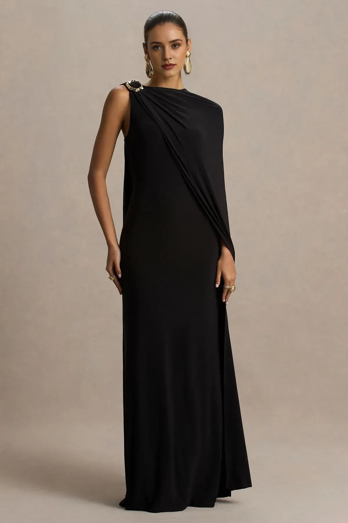 Elegant Like Sheath One-Shoulder Draped Sleeve Zip Back Floor Length Evening Dress
