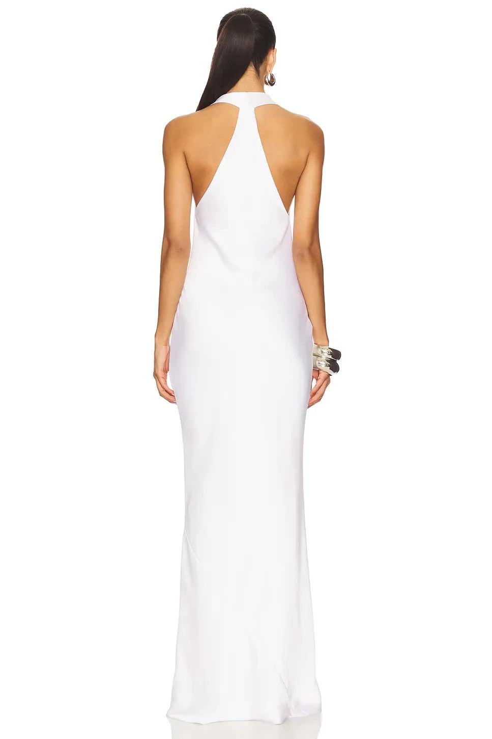 Elegant Mermaid Cowl Halter Neck Sleeveless Keyhole Back Floor Length Evening Dress